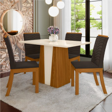 Conjunto de Mesa Orus com 4 Cadeiras Isa Nature Off White HENN