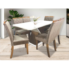 Mesa de Jantar Solus c/ 6 Cadeiras Maris - Nature/Off White  Henn